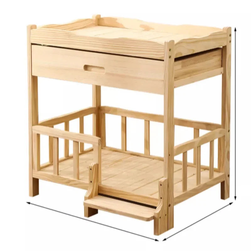 2-Layer Solid Wood Princess Bed for Pets Universal Cat and Dog Bed Breathable Pet Shelter Climbing Ladder for Cats and Dogs