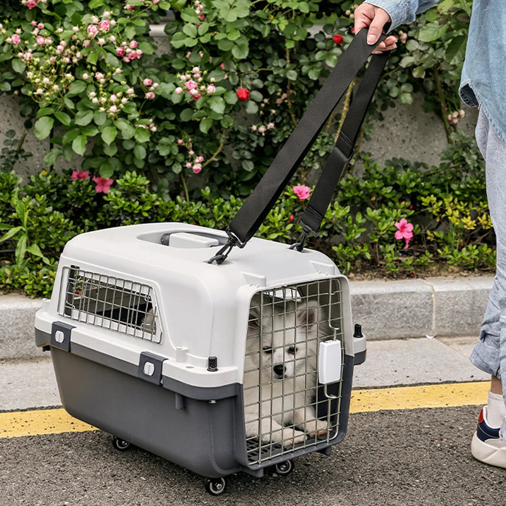 33 Inches Big Dogs Crates Airline-Friendly Home Travel Durable Plastic Pet Carrier Big Dog Kennel Portable Dogs Flight Carrier
