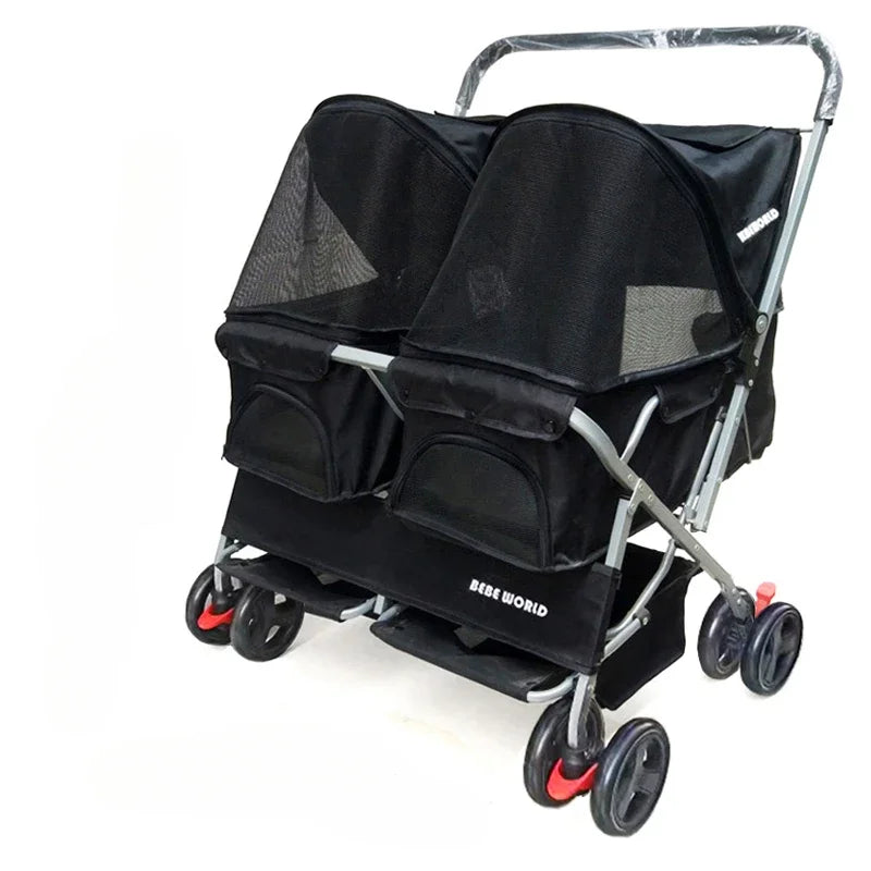 Multifunctional pet car Ultra-light two-seater pet buggy Detachable and washable trolley Universal pet car for cats and dogs