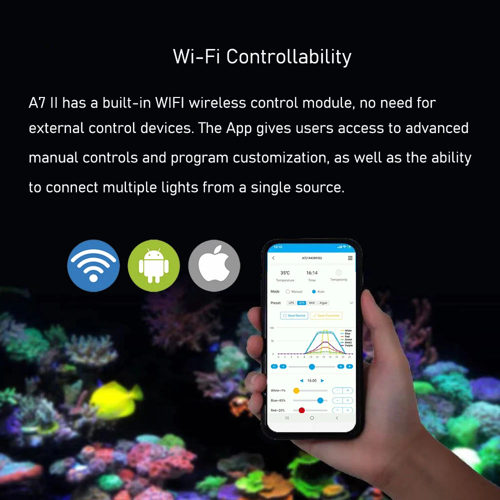 AIPAI  A7 III WiFi App Phone Control Full Spectrum 100W Saltwater Marine LED Aquarium Light
