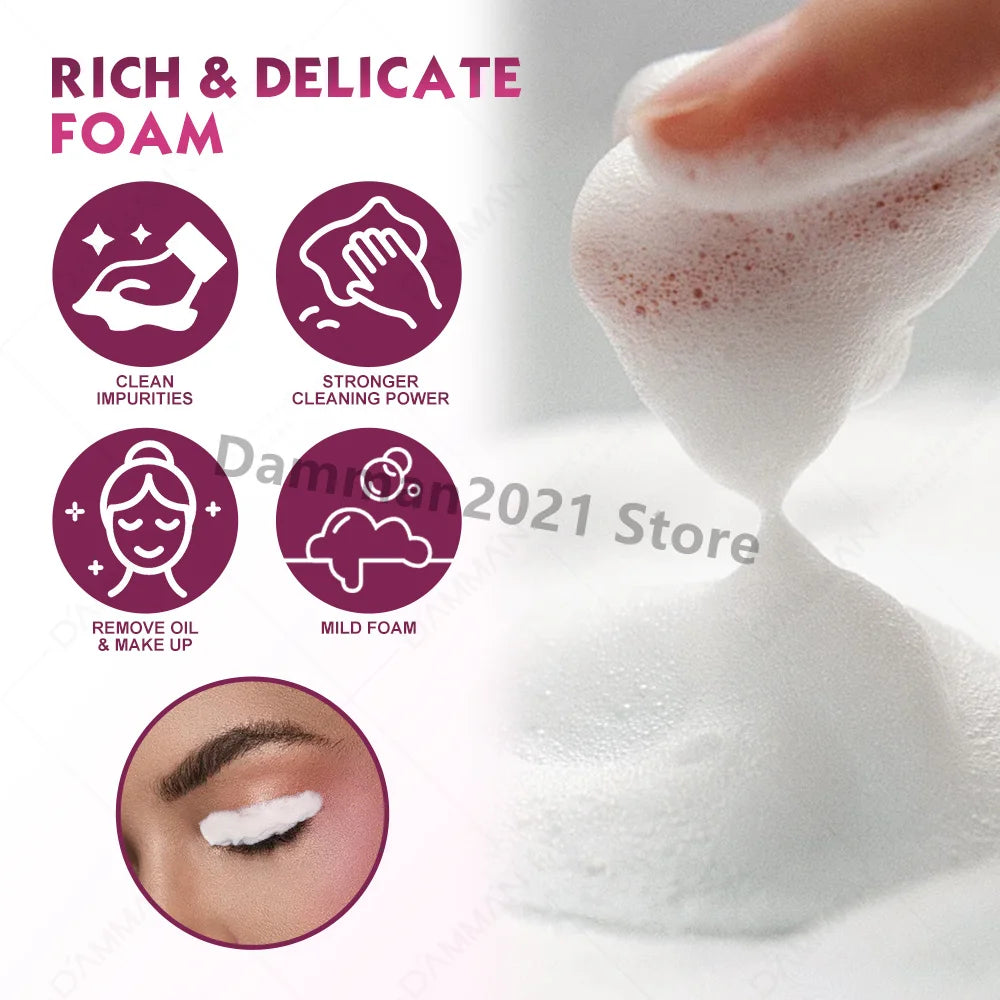 DAMMAN New Upgrades 7.5ml Eyelash Extensions Shampoo Non-irritation Lash Shampoo Concentrate Lashes Cleansing Mousse Makeup Tool