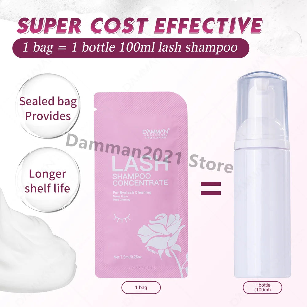 DAMMAN New Upgrades 7.5ml Eyelash Extensions Shampoo Non-irritation Lash Shampoo Concentrate Lashes Cleansing Mousse Makeup Tool
