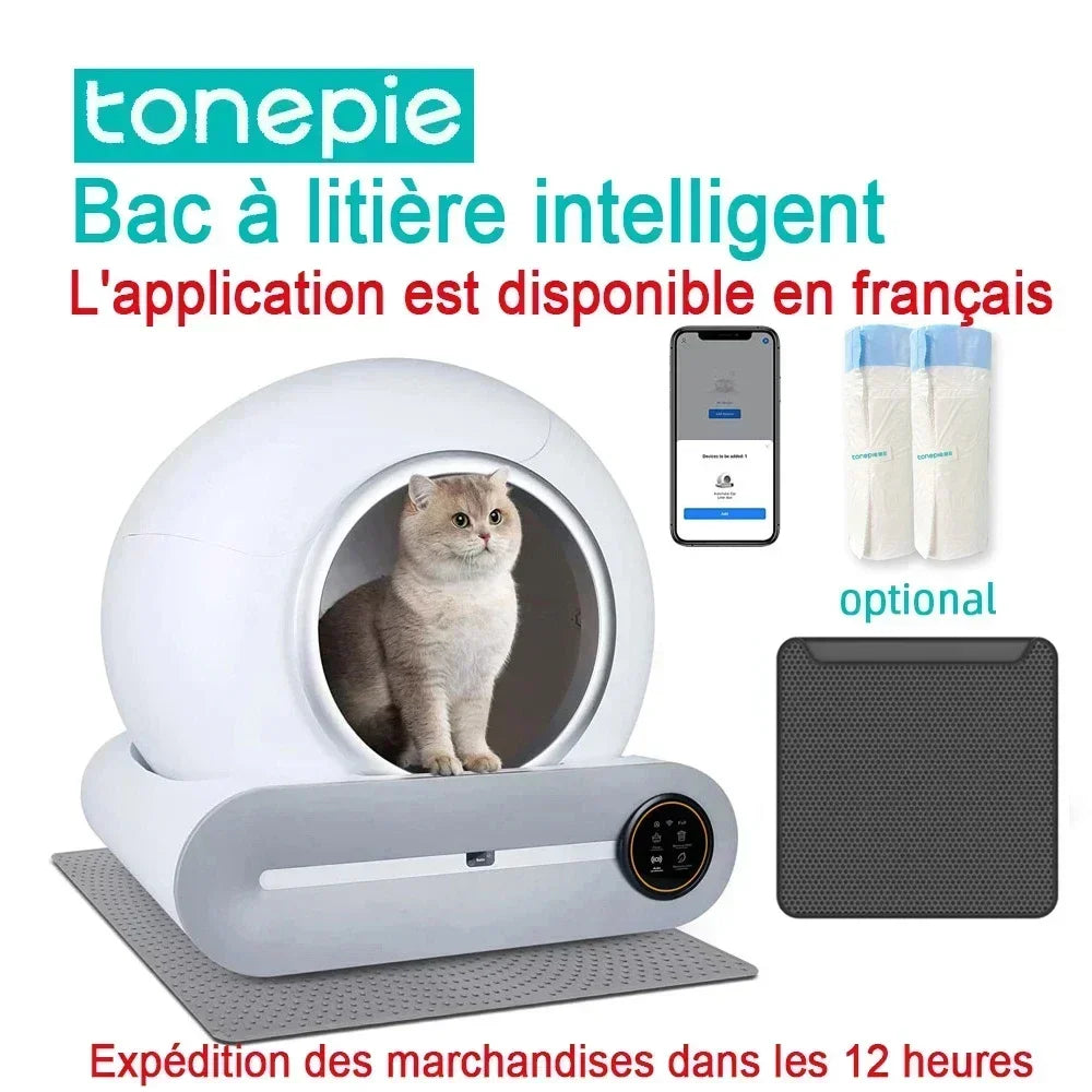 2025 Tonepie Smart Automatic Cat Toilet Self-Cleaning Fully Enclosed Pet Toilet English Versions 65L