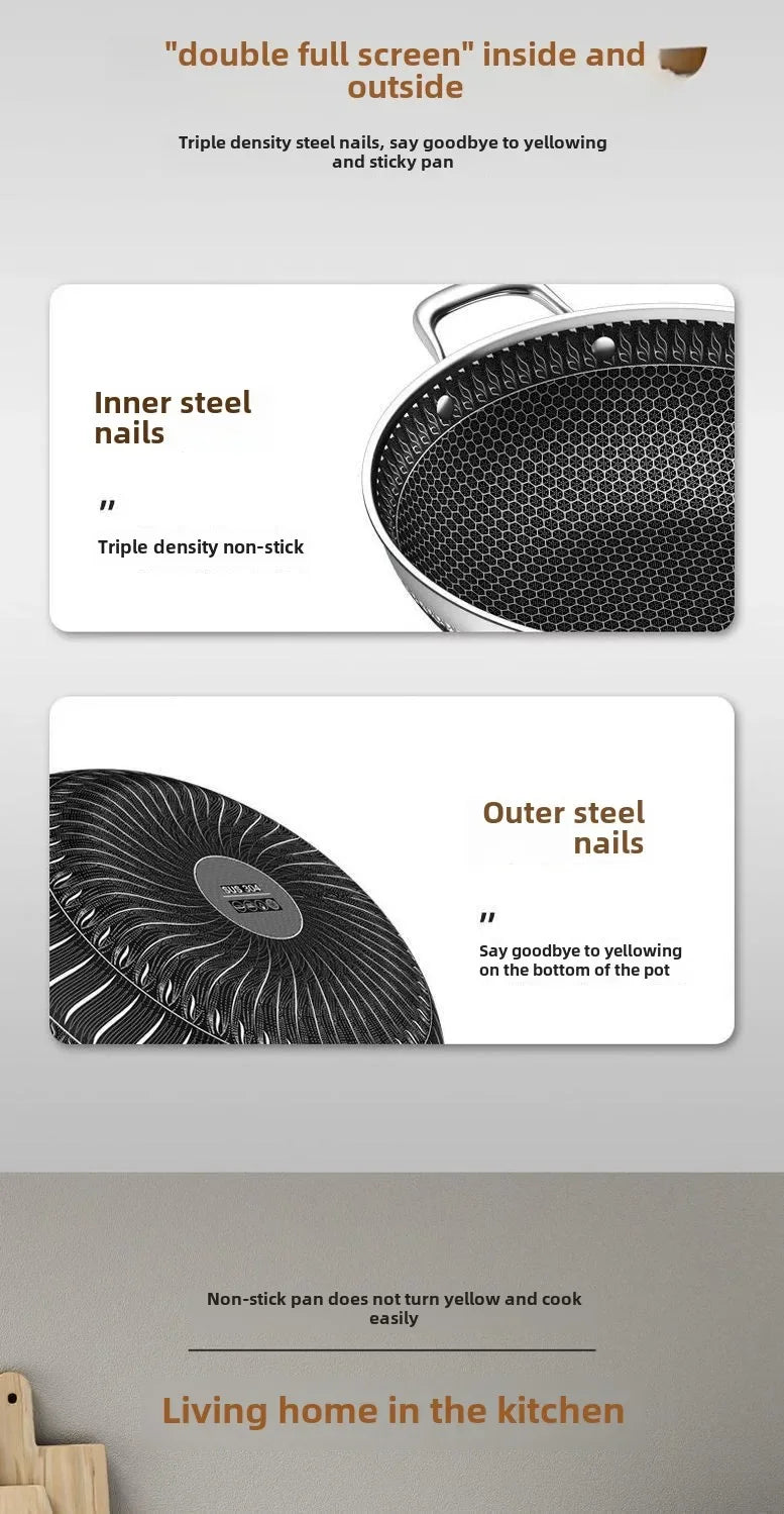 Double-sided screen 316 stainless steel wok Non-coated wok non-stick household induction cooker gas universal wok