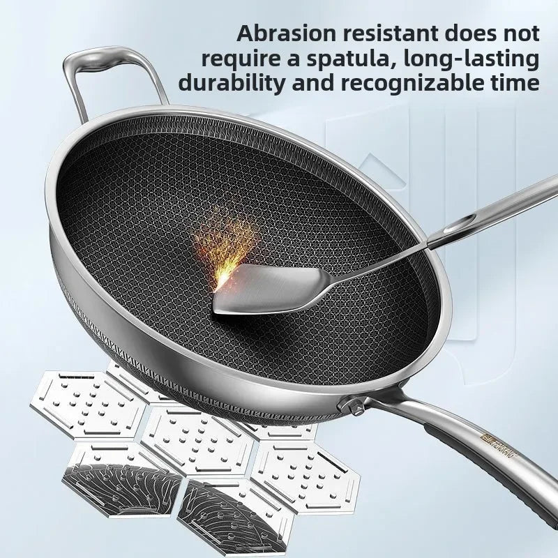 Double-sided screen 316 stainless steel wok Non-coated wok non-stick household induction cooker gas universal wok