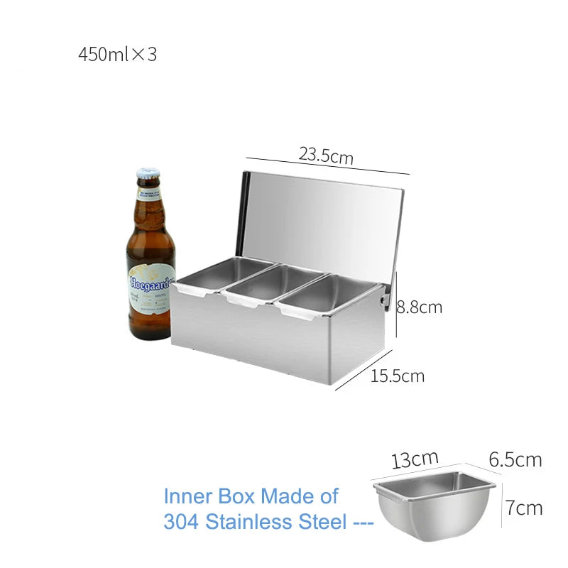 PizzAtHome 2/3/4/5/6 Section Seasoning Box Stainless Steel Ingredients Box Cheese Sauce Salt Sugar Box Spice Jar Baking Tool