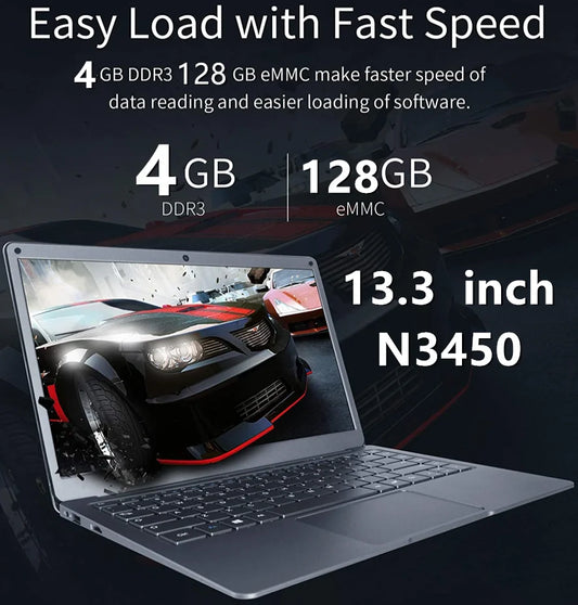 8GB RAM 256GB ROM 13.3 INCH Notebook Ultrabook Laptop PC Windows 11 Intel Celeron Quad Core N3450 CPU
