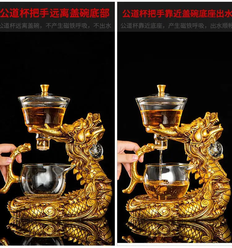 Dragon Automatic Tea Set Magnetic Suction Glass Lazy Kung Fu Teapot Set Household Heat-resistant Tea Maker