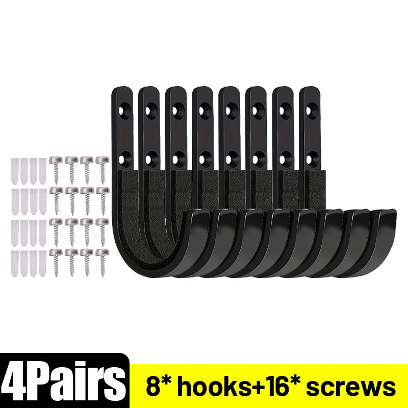 8/2pcs Heavy Duty Wall Mount J-hook Horizontal Gun Rack Metal Garage Storage Hooks with Screws Carbon Steel Multi-Purpose Hooks