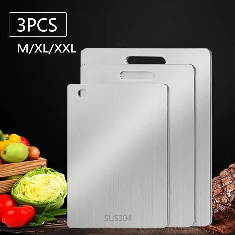 WXCOO 1PCS Stainless Steel Chopping Boards Titanium Thickened Boards Non Stick Double Sided Fruit Meat Chopping Cutting Boards