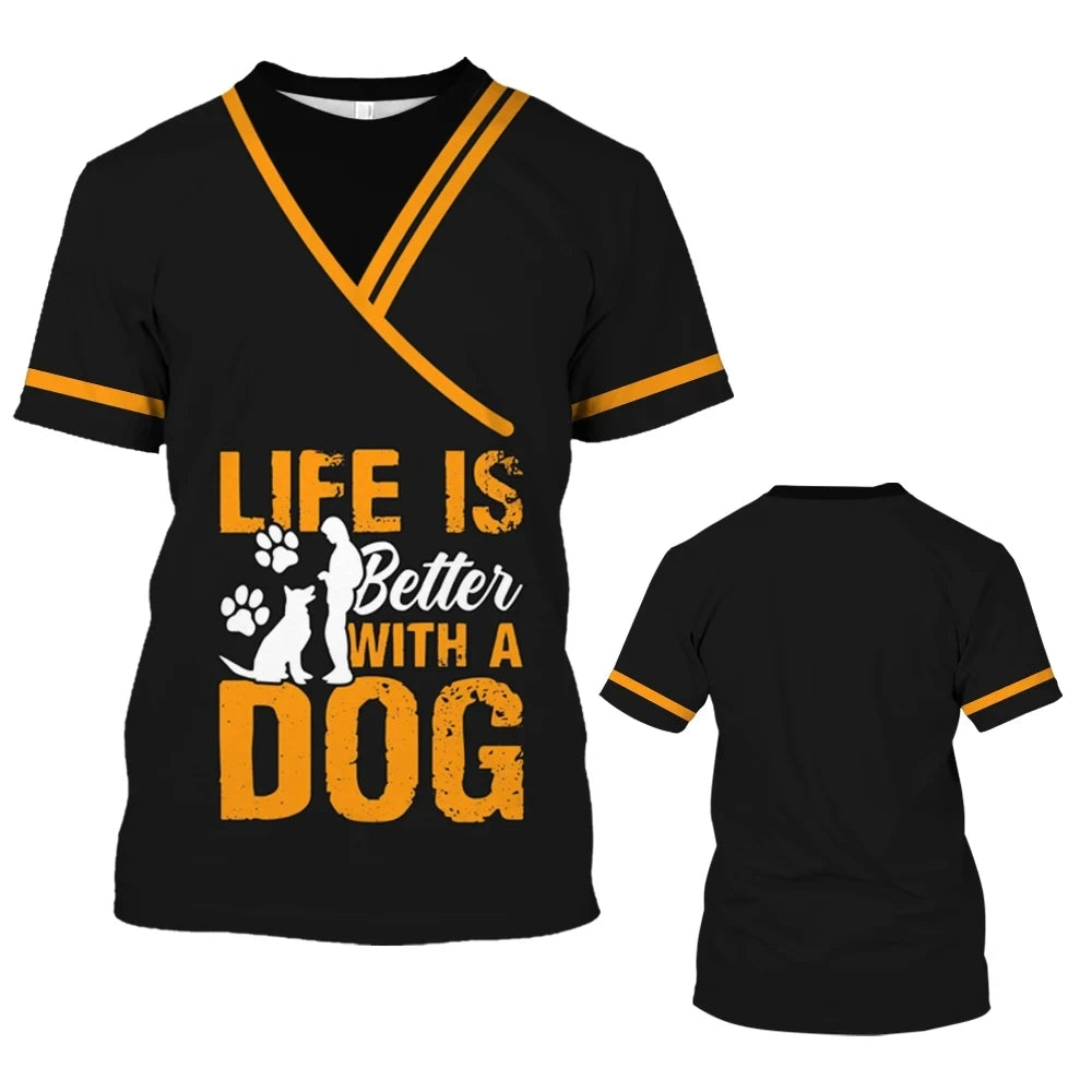 Pet Dog Beautician Role-playing Fun Printed men's T-shirt Casual Hip-hop Fashion Short Sleeved Round Neck Oversized Top