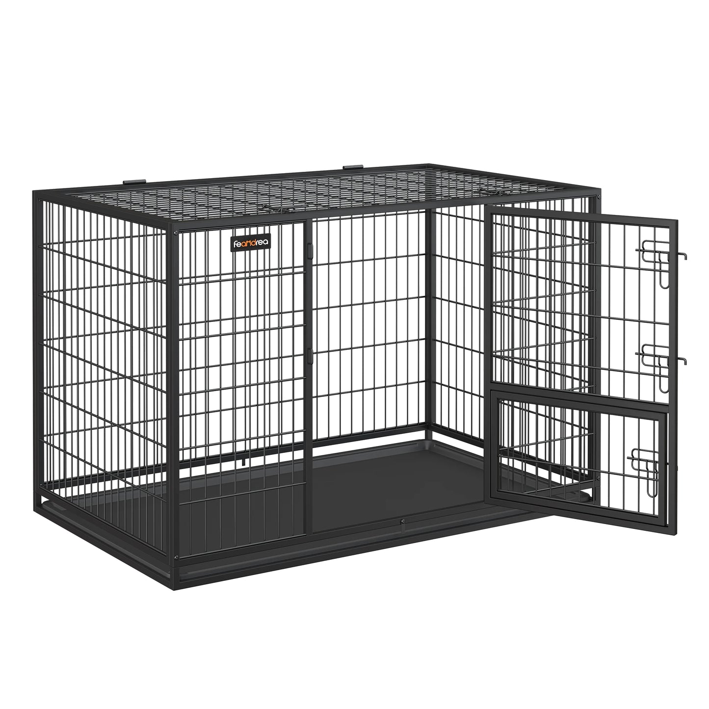 Feandrea Heavy-Duty Dog Crate, Dog Cage, 122 x 74.5 x 80.5 cm, for Medium and Large Dogs, Double Removable Door