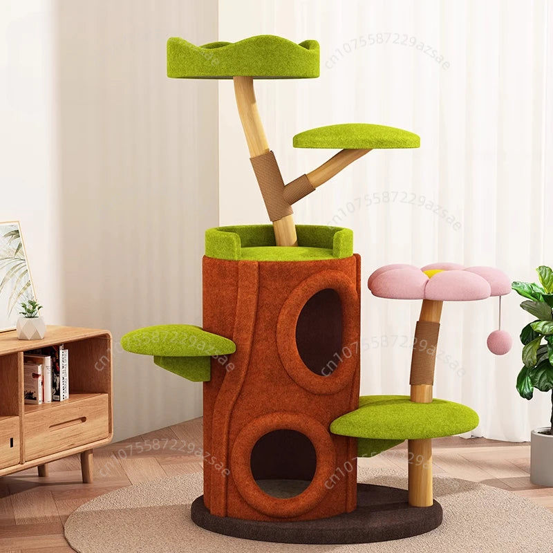 Multi-storey Luxury Cat Tree House Multi-function Cat Climbing Frame Winter Warm Solid Wood Home Cat Villa Sisal Scratching Post
