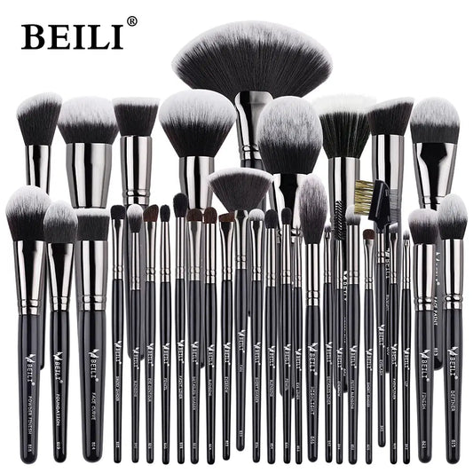 Handle Color: GRAY, Ships From: CHINA - BEILI Makeup Brush Set with Holder 30-42Pcs Professional Foundation Powder Blush Eyeshadow Blending Brushes Kit Make Up Tools