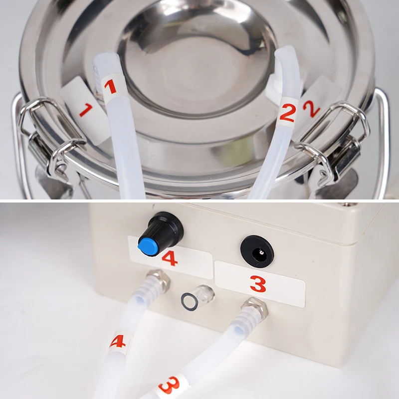 3L Electric Cow Goat Milking Machine Automatic Stop Cattle Pulsating Milking Machine Stainless Steel Milker Bucket Vacuum Pump