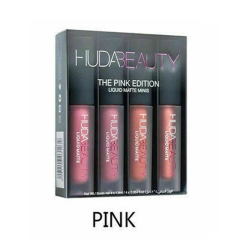4pcs Lipstick Moisturizing Balm Set Matte Lip Gloss Lip Glaze Tint Non-stick Non-Fading Lips Huda Lip Makeup Cosmetic Lip Care