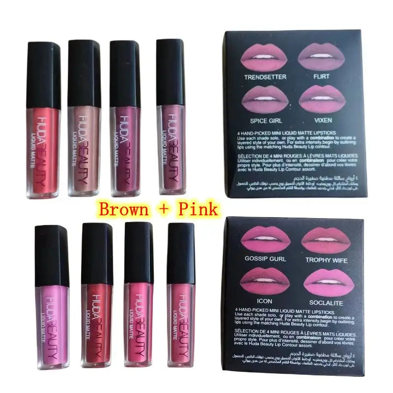 4pcs Lipstick Moisturizing Balm Set Matte Lip Gloss Lip Glaze Tint Non-stick Non-Fading Lips Huda Lip Makeup Cosmetic Lip Care