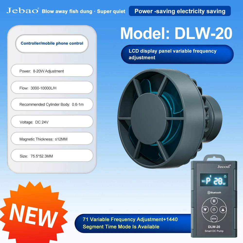 Jebao Jecod 2024 New DLW Series Bluetooth Aquarium Wave Pump App Control DC Saltwater Fish Tank Intelligent Mute Water Pump