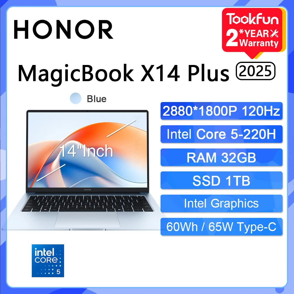 HONOR MagicBook X14 Plus 2025 FRB-X Laptop Intel Core 5 220H RAM 16/32GB SSD 1TB 14"Inch 2.8K 120Hz Notebook Ultrabook Computer