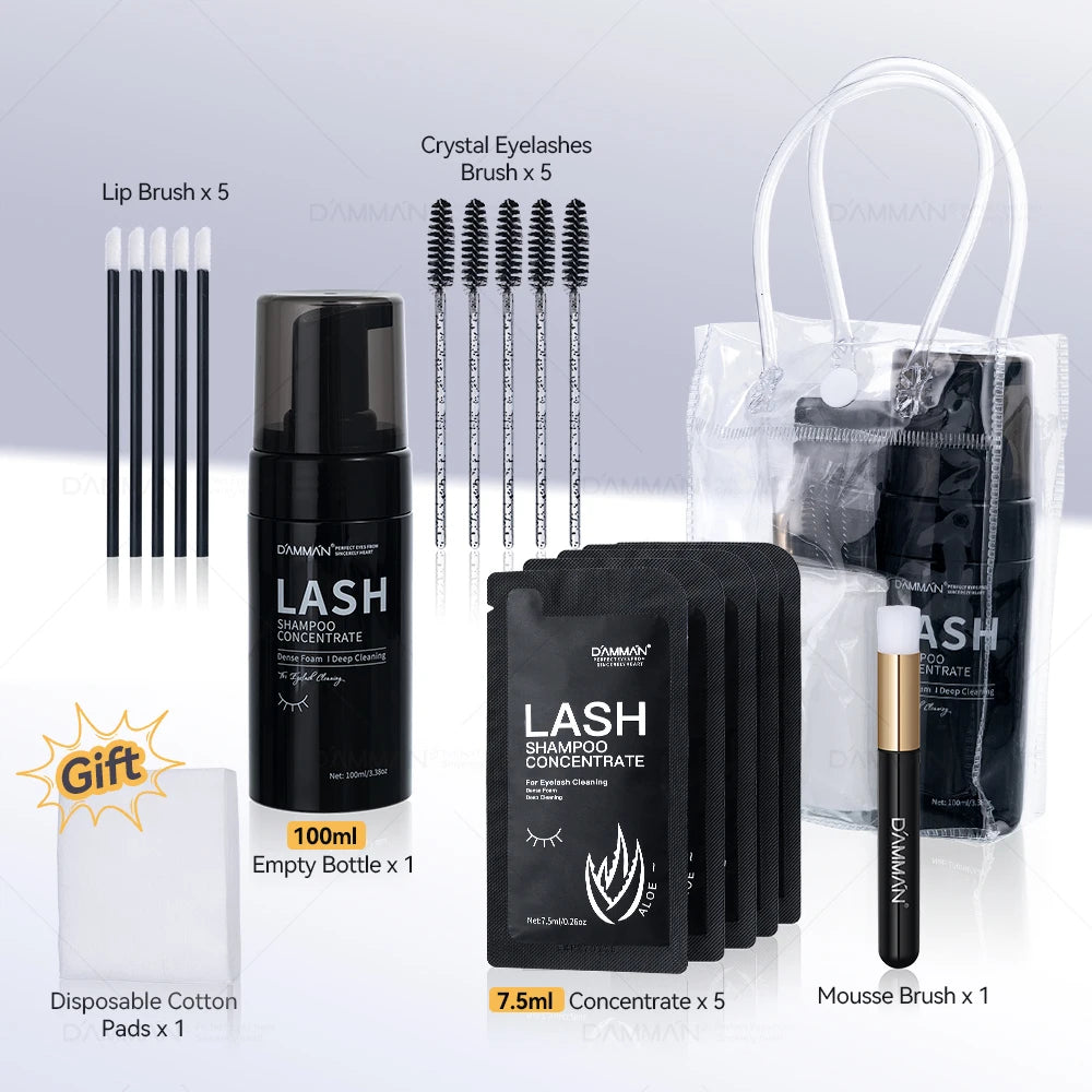 DAMMAN New Upgrades 7.5ml Eyelash Extensions Shampoo Non-irritation Lash Shampoo Concentrate Lashes Cleansing Mousse Makeup Tool