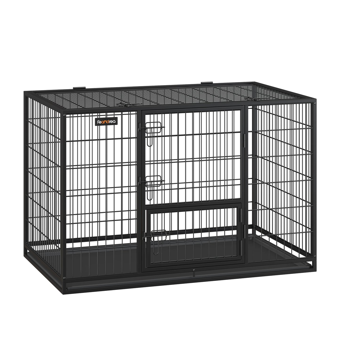 Feandrea Heavy-Duty Dog Crate, Dog Cage, 122 x 74.5 x 80.5 cm, for Medium and Large Dogs, Double Removable Door