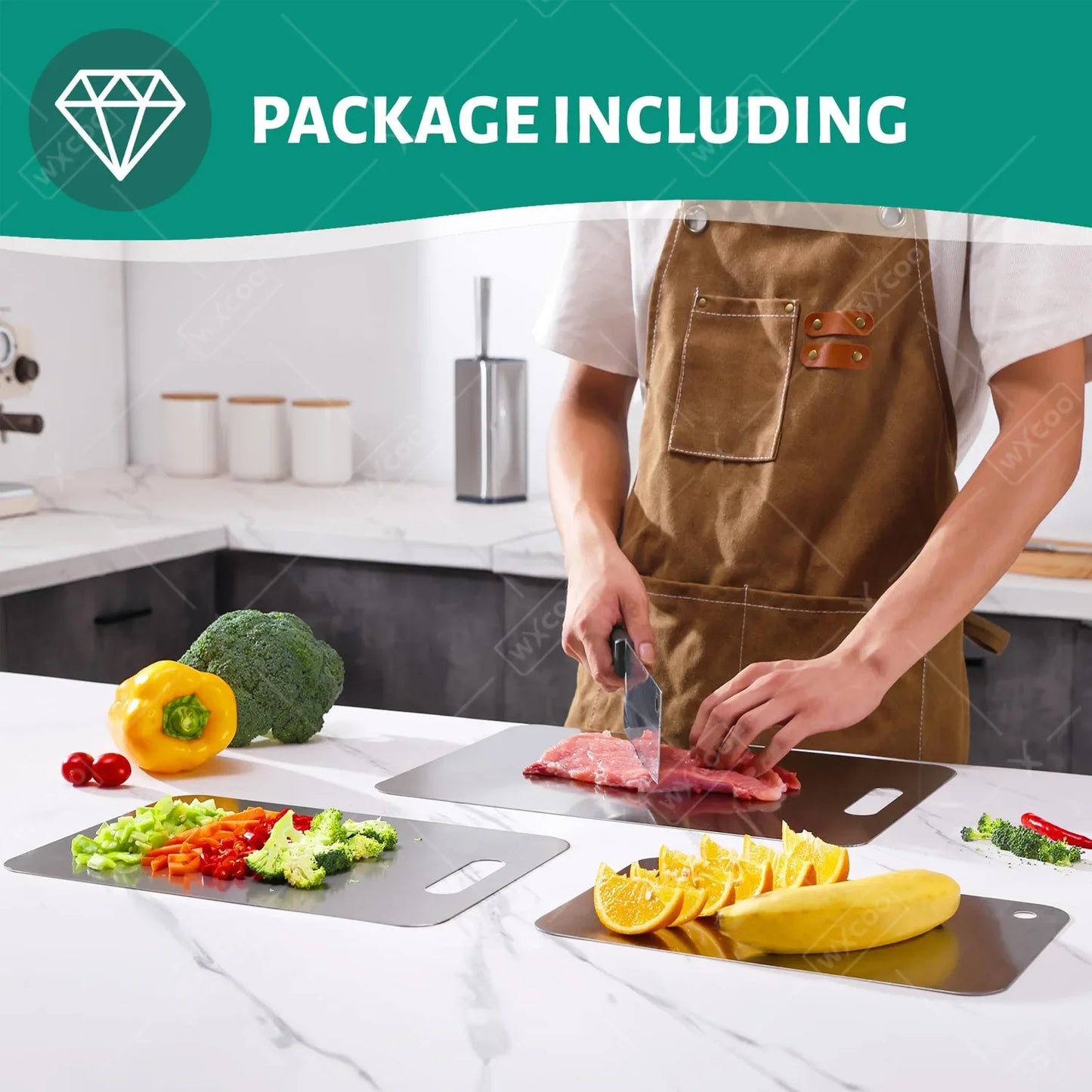 WXCOO 1PCS Stainless Steel Chopping Boards Titanium Thickened Boards Non Stick Double Sided Fruit Meat Chopping Cutting Boards