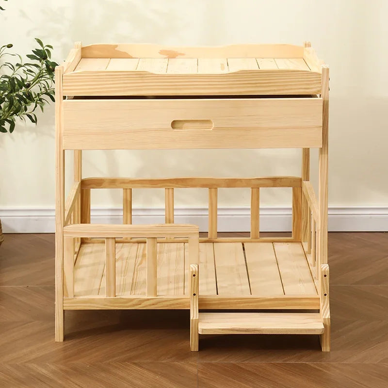 2-Layer Solid Wood Princess Bed for Pets Universal Cat and Dog Bed Breathable Pet Shelter Climbing Ladder for Cats and Dogs