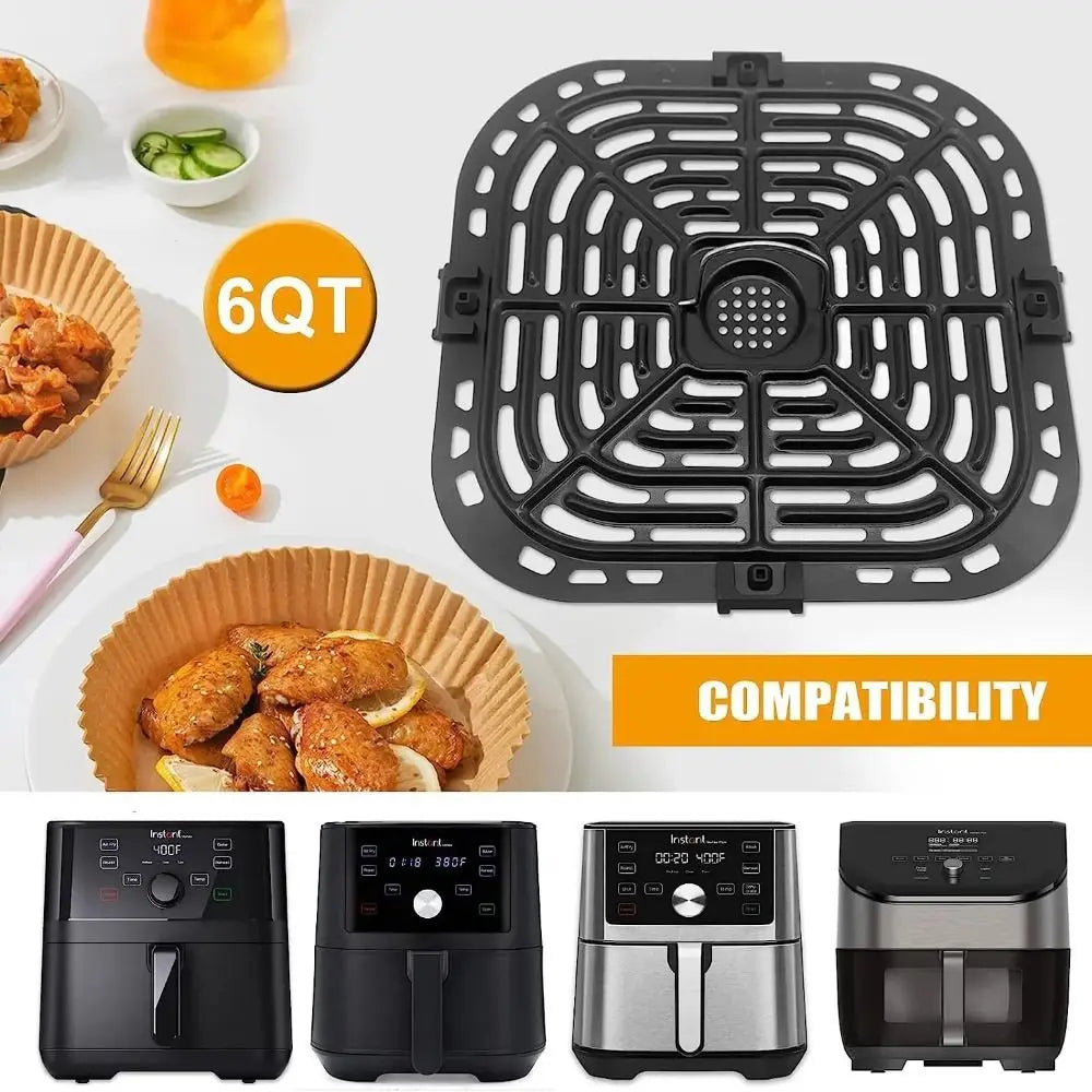 Square Air Fryer Grill Pan Non-Stick Black Crisper Basket Coating No BPA Food Separator Cooking Divider Air Fryer Accessories