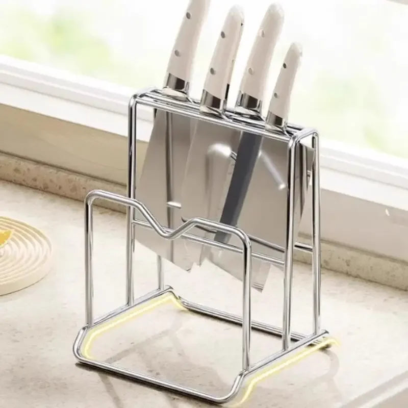 Kitchen Knife Organizer Rack With Cutting Board Slot Multifunctional Utensil Storage Holder