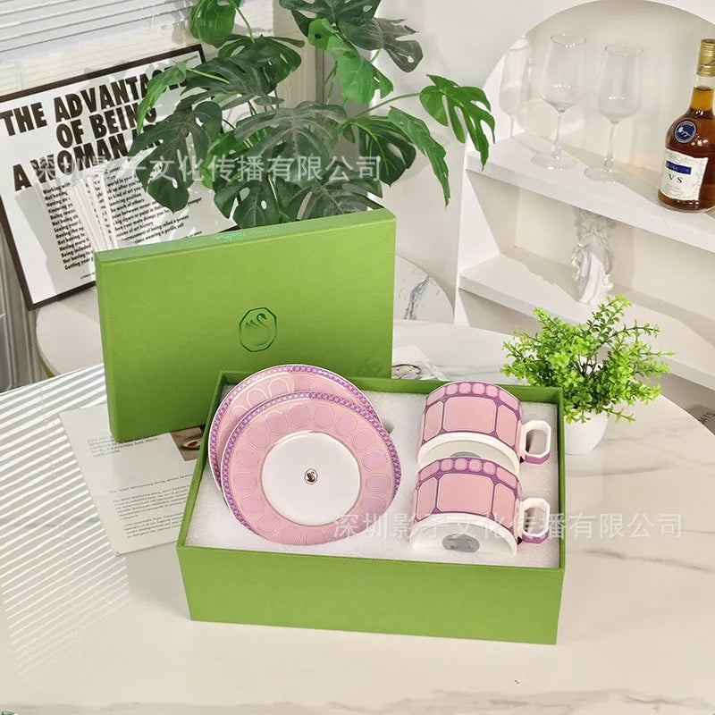 Swan Series European Modern Simple Luxury Style Bone Porcelain Coffee Cup Dish Afternoon Tea Cup Home Gift Double Cup