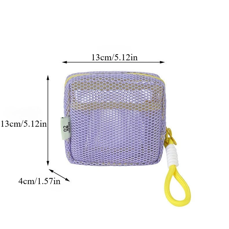 Mini Square Mesh Cosmetic Bag Zipper Storage Pouch Wristlet, Travel Organizer Coin Purse Key Holder Stationery Case Cute Gift