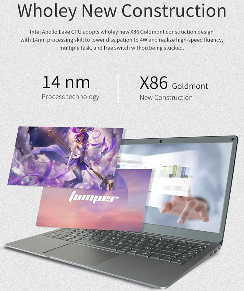 8GB RAM 256GB ROM 13.3 INCH Notebook Ultrabook Laptop PC Windows 11 Intel Celeron Quad Core N3450 CPU