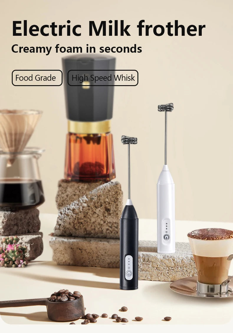 MINl Mik Frother USB Rechargeable 3 Speeds Foam Maker Coffee Whisk Mixer Electric Handle Blender Egg Beater Hot Cooking Tools