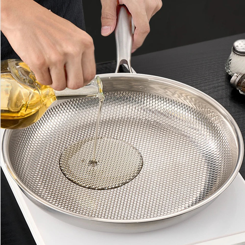304 Stainless Steel Wok Non-Stick Frying Pan Steak Frying Pan Uncoated Kitchen Cookware Suitable For Gas Stove Induction Cooker