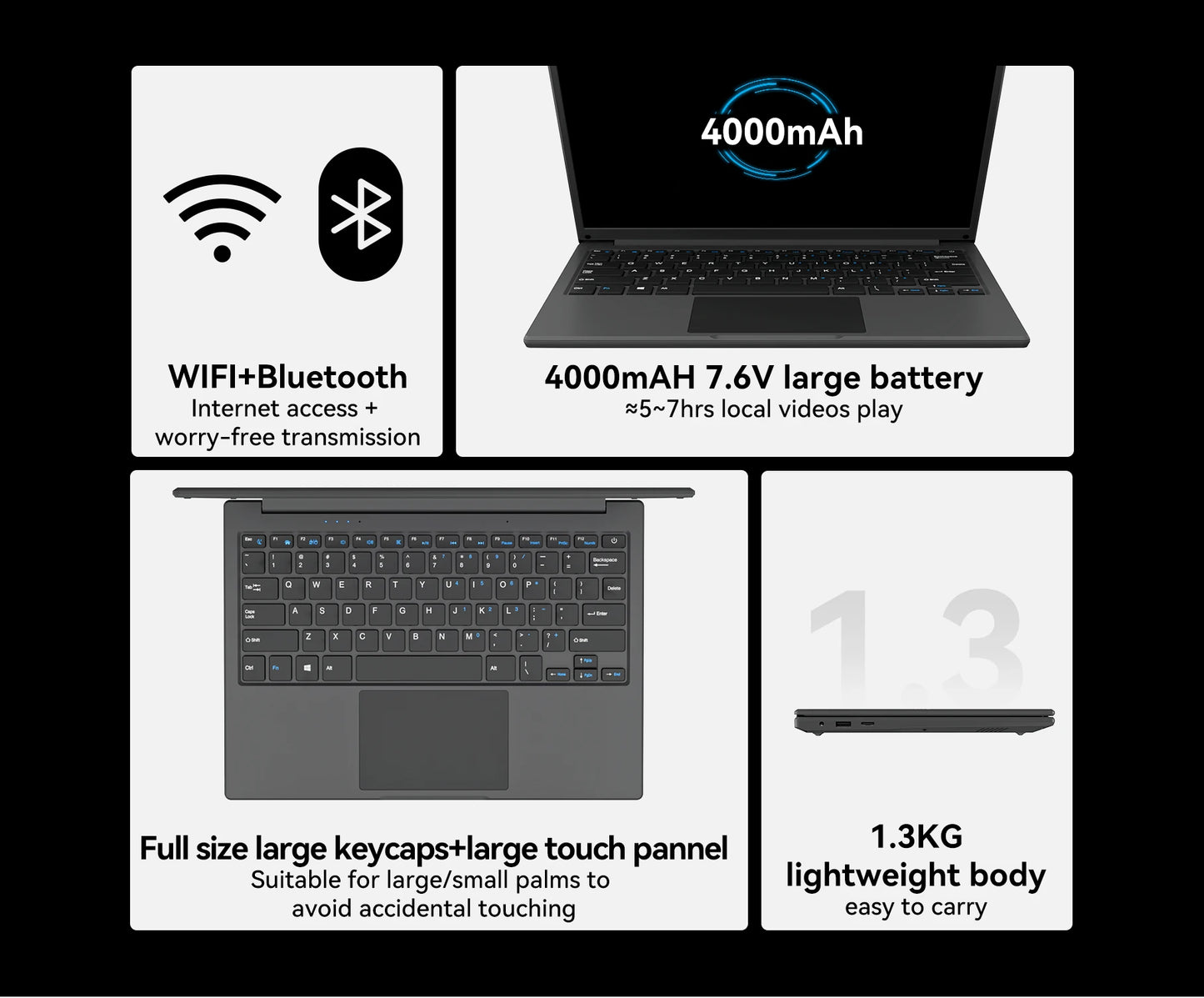Adreamer Laptop 8GB RAM 1TB SSD Computer 13.3-inch Intel Notebook 2560X1600 Resolution Celeron N4020 Portable Computer