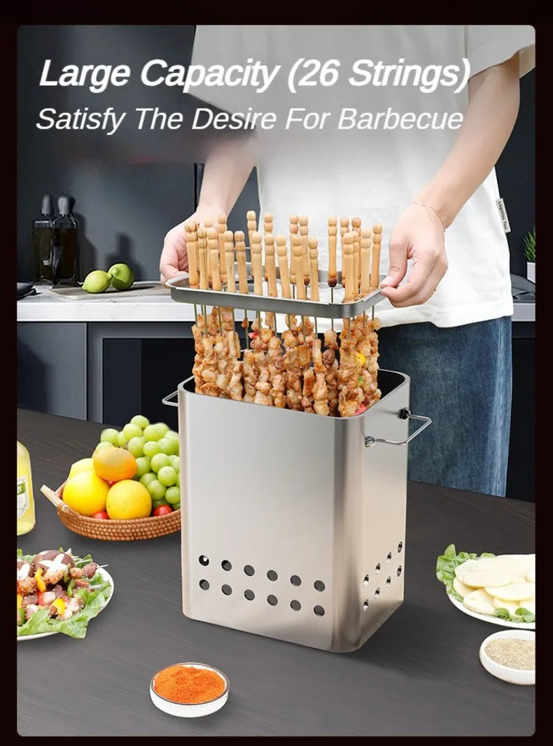 Portable Grill Smokeless Stainless Steel Barbecue Charbroiler Outdoor Indoor Dual-purpose Stewing Oven Small Durable BBQ Grill