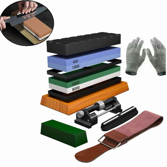 400/1000 3000/8000 Premium Knife Sharpener with glove Sharpening Stone Knife Sharpener Grit240-8000#  Wood Base Angle guide