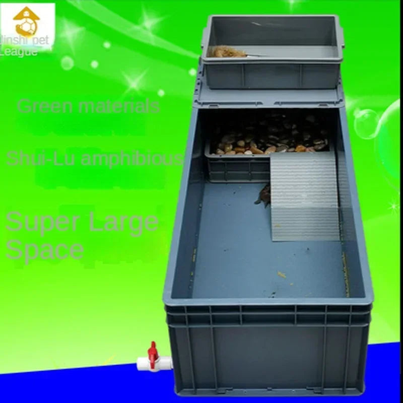 Thickened Turtle Tank Water and Land Tank with Egg-laying Sand Table Combined Plastic Breeding Box Climbing Pet Basin
