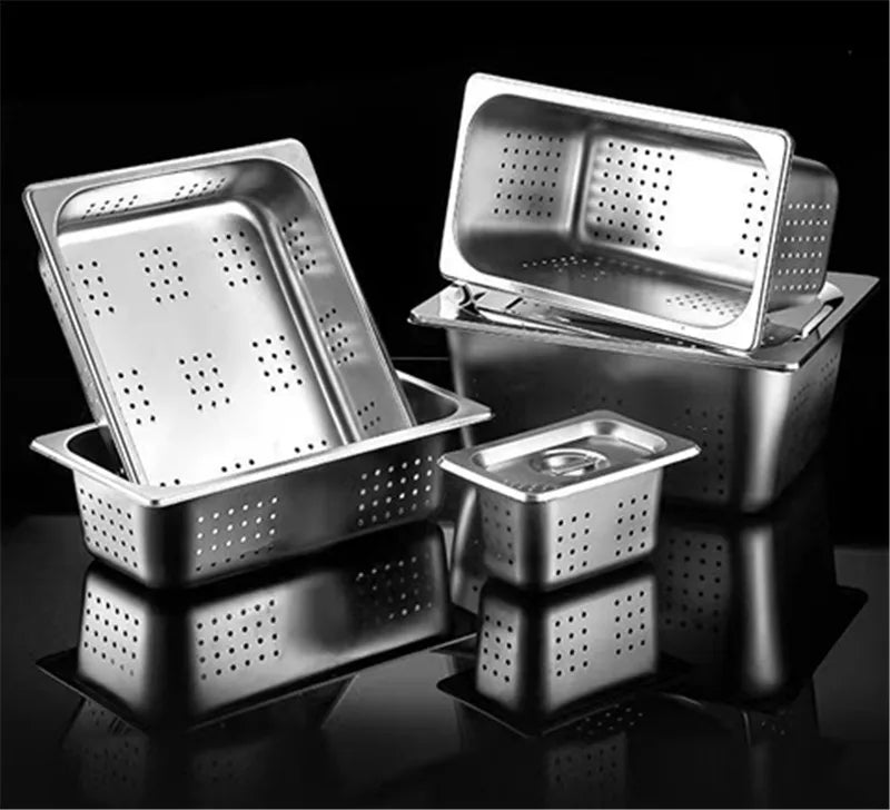 Rectangle Stainless Steel Storage Leak Trays Hole Mesh Strainer Vegetable Fruit Washing Basket Food GN Pan Water Filter Basin