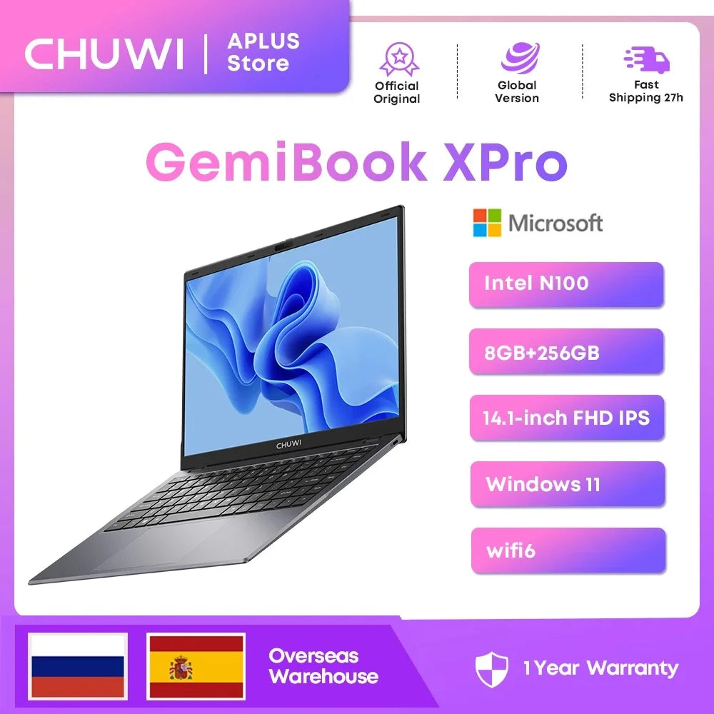 CHUWI GemiBook XPro Laptop 8GB LPDDR5 256GB SSD Intel N100 UHD Graphics for 12th Gen 14.1'' FHD 1920*1080 Windows 11 Laptops