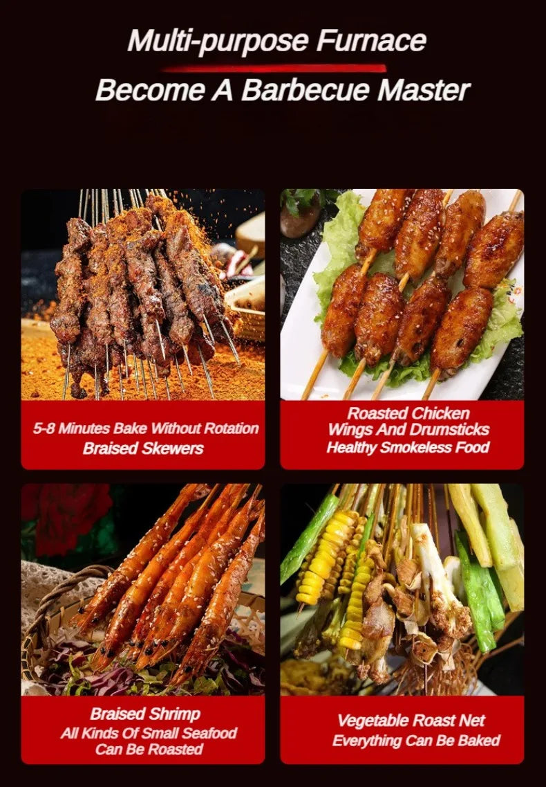 Portable Grill Smokeless Stainless Steel Barbecue Charbroiler Outdoor Indoor Dual-purpose Stewing Oven Small Durable BBQ Grill