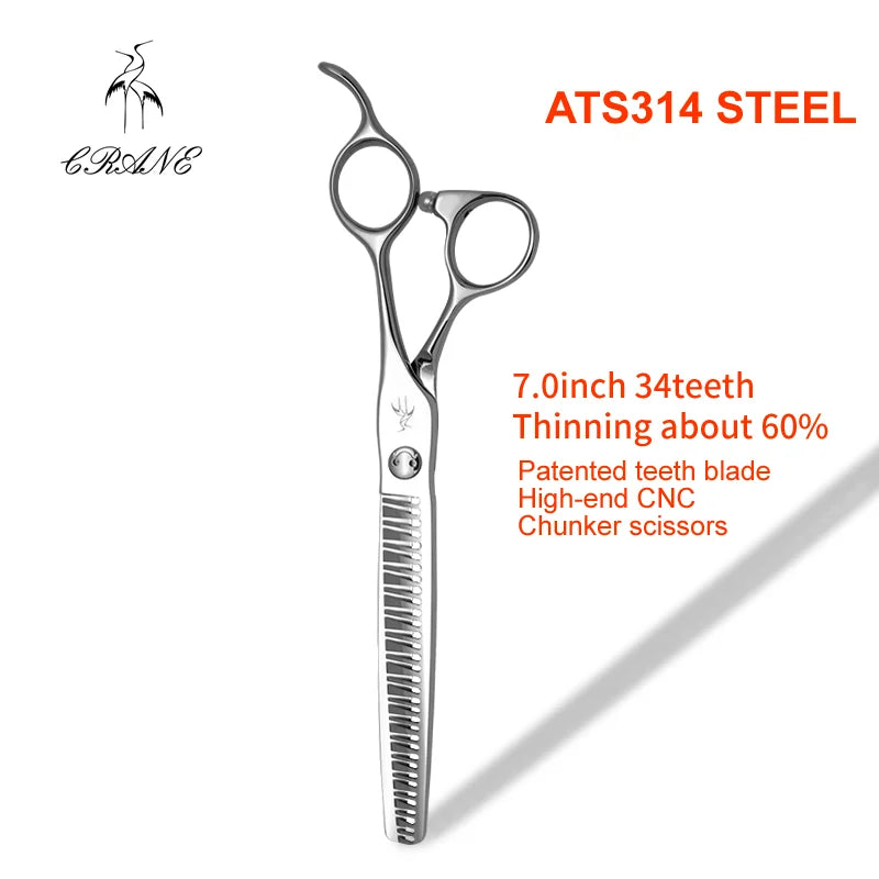 Crane 7.0/7.5in High-end Pet Scissors Set ATS314 Steel For Dog Grooming Cut Scissors Straight Curved Chunker Thinning Shears