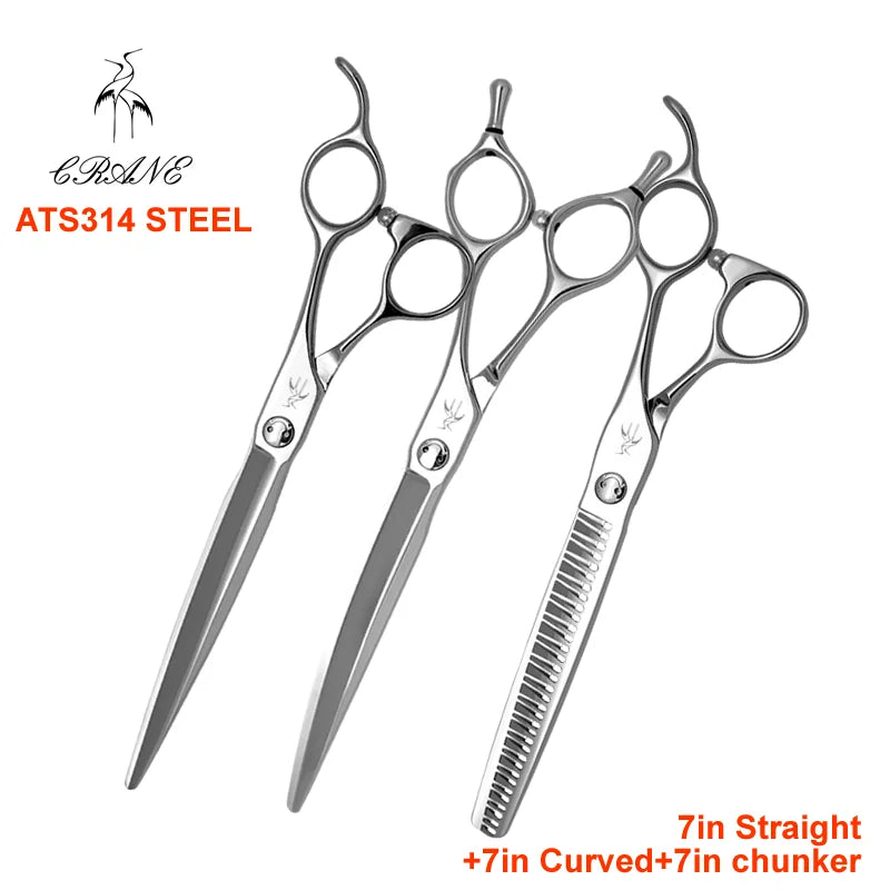 Crane 7.0/7.5in High-end Pet Scissors Set ATS314 Steel For Dog Grooming Cut Scissors Straight Curved Chunker Thinning Shears