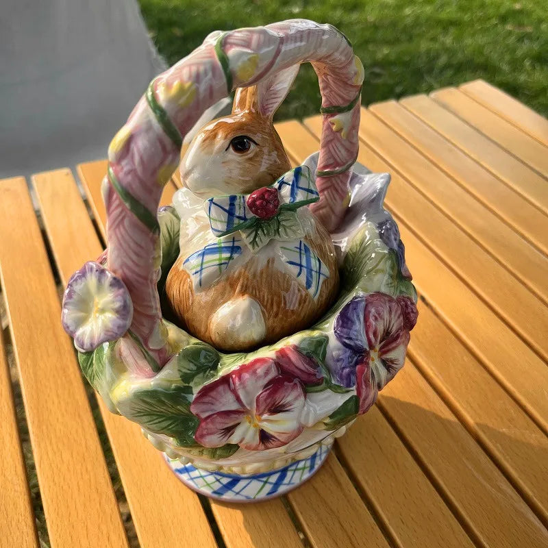 American Hand-painted Ceramic Dinner Set Rabbit Teapot Coffee Cup Plates for Enchanting Garden Afternoon TeaVintage Tableware