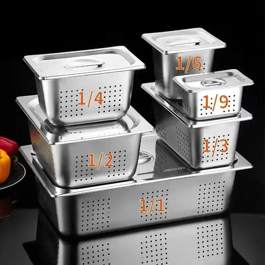 Rectangle Stainless Steel Storage Leak Trays Hole Mesh Strainer Vegetable Fruit Washing Basket Food GN Pan Water Filter Basin