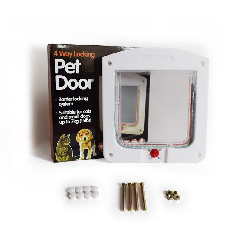 Pet door for cats and dogs, allowing controlled entry and exit, and featuring a two-way design