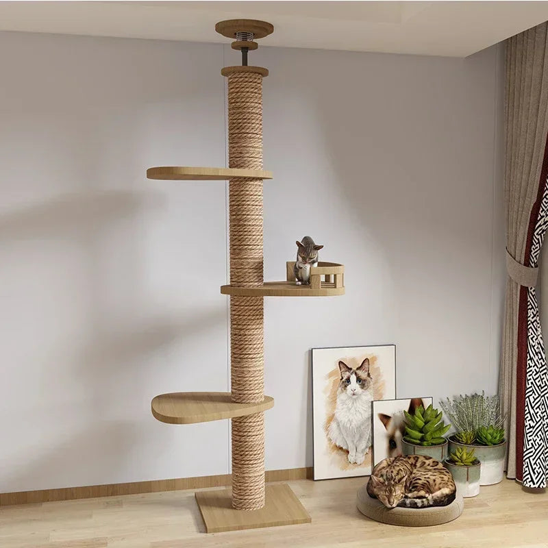 Cat Tree 5-Tier Floor to Ceiling Cat Tower Cactus Tall Climbing Tree with Scratching Post Hammock Dangling Ball for Indoor Cats