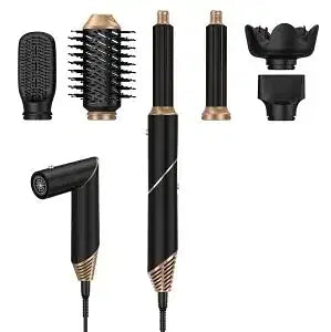 Color: black, Plug Type: EU Plug, Ships From: CHINA - Folding 6 In 1 Hair Dryer Brush Negative Ionic Hair Blower Brush Salon Blow Dryer Air Curler Wand Ceramic Curling Iron Styler