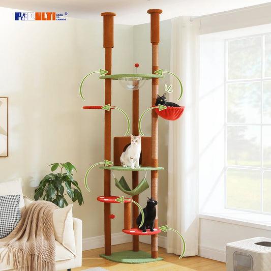 Multi-Level Tall Cat Tree for Indoor Cats Floor to Ceiling Cat Tower with Scratching Posts Cozy Condo Hammock Cat Accessories