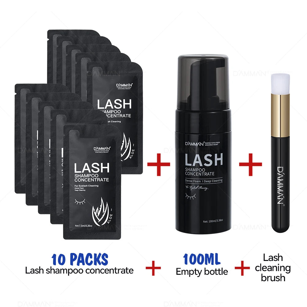 DAMMAN New Upgrades 7.5ml Eyelash Extensions Shampoo Non-irritation Lash Shampoo Concentrate Lashes Cleansing Mousse Makeup Tool